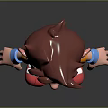 3D Cartoon Child With Brown Hair Big Eyes Orange White Tshirt Blue Shorts Red Shoes
