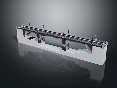 Detailed Arch Bridge Model With Street Lamps And Multiple Arch Structure 3d model