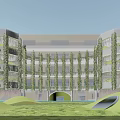Modern Multi Story School Building With Vertical Greenery Balconies And Front Lawn