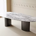 Oval Marble Top Dining Table With Black Cylindrical Legs And Light Wall Geometric Pattern 3d model