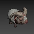 Cute 3D Model Sheep With Yellow Horns White Wool And Brown Collar