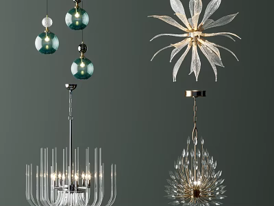 Modern Chandelier Designs With Glass Balls Petal Shaped And Crystal Elements For Home Decor 3d model
