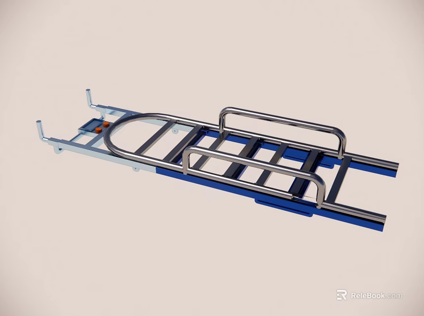 Blue And Silver Medical Transfer Stretcher With Metal Frame And Handrails 3d model 