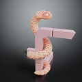 Pink Snake Coiled Around Pink Letter F Shaped Blocks On Dark Background
