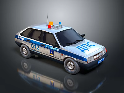 APC Marked Police Car With Emergency Lights Blue Stripes And 072 Number 3d model