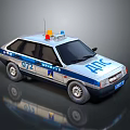 APC Marked Police Car With Emergency Lights Blue Stripes And 072 Number