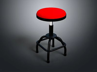 Modern Bar Stool With Red Padded Seat And Black Metal Frame 3d model