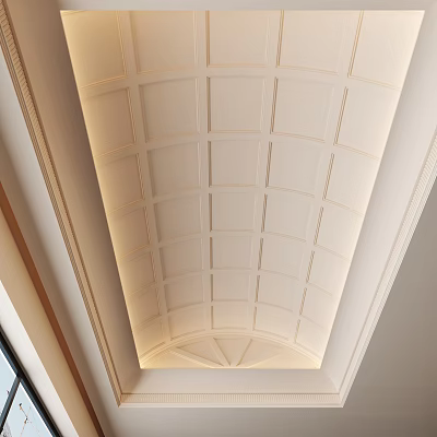 Elegant Light Colored Ceiling With Grid Pattern And Illuminated Trim Design 3d model