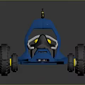 Blue Go Kart With Yellow Accents Large Wheels And Black Seat