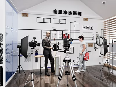 Whole House Water Purification System Display Room With Photography Equipment And People 3d model