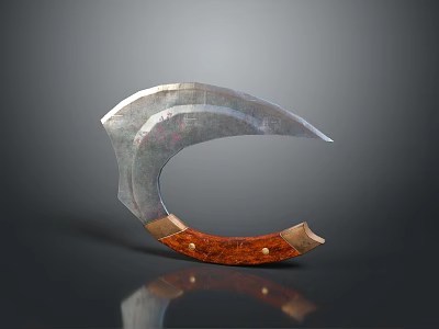 Curved Metal Blade Weapon With Wooden Handle And Brass Rivets Sharp Edge 3d model