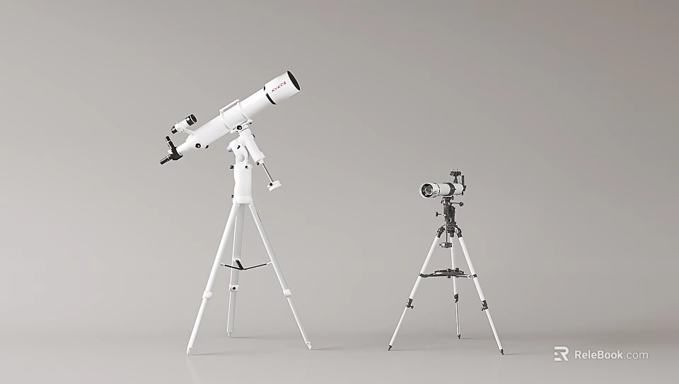 Large And Small Professional Commercial Telescopes With Stable Tripod Stands 3d model 