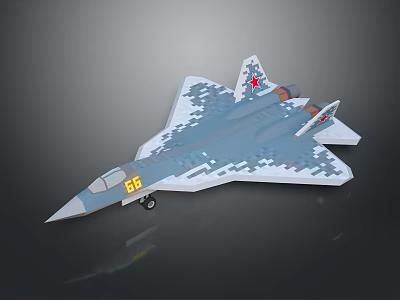 Modern Military Fighter Jet With Camouflage Paint Red Star Emblem And Number 66 3d model
