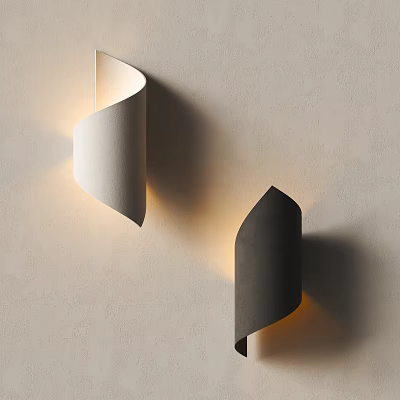 Modern Luxury Wall Lamps With White And Black Curved Design Illuminating Beige Wall 3d model