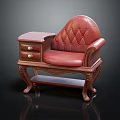 Classic Red Leather Tufted Single Sofa With Carved Wooden Frame and Side Table With Drawers