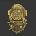 Vintage Diving Helmet With Rusty Copper Finish And Gold Accents Round Viewport