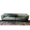 Modern Beige Multi Seater Sofa With Dark Throw Pillow On Soft Plush Rug 3d model