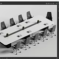 White Rectangular Conference Table With Black Office Chairs And Potted Plants 3d model