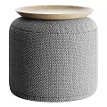 Soft Padded Light Colored Textured Fabric Ottoman For Modern Living Room Decor