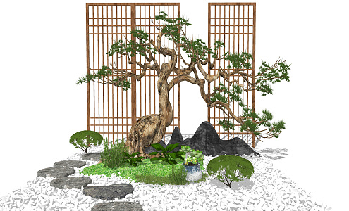 Modern landscape sketch courtyard landscape plant modeling Pohan pine 3d model