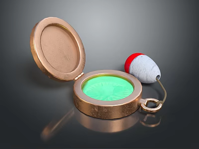 Open Brass Box Decorative Ornament Set With Green Interior And Red White Float Ring Hook 3d model