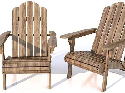 Classic Wooden Single Chair With Armrest Natural Texture For Outdoor Use 3d model