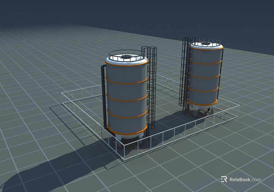 Industrial Storage Tanks With Metal Platform And Safety Railings Structure 3d model 