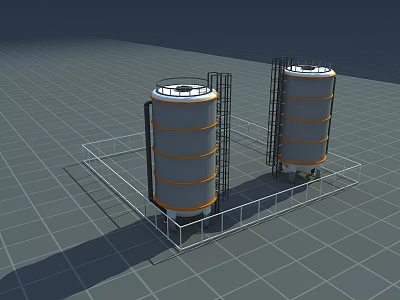 Industrial Storage Tanks With Metal Platform And Safety Railings Structure 3d model