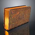 Antique Leather Book Cover With Intricate Carved Patterns And Gold Accents