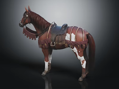 Brown And White Horse With Decorative Leather Saddle And Fringes 3d model