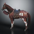 Brown And White Horse With Decorative Leather Saddle And Fringes