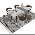 Rectangular Marble Dining Table Set With Brown And Beige Chairs Geometric Rug And Decorative Vase 3d model