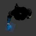 Woman With Long Black Hair In Dark Futuristic Outfit And Mechanical Arm Standing Pose