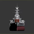 Detailed Warship Model Featuring Red Bottom Gray Superstructure Turrets and Deck Equipment 3d model