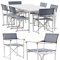 Modern Outdoor Dining Table and Chairs Set With Mesh Fabric Wooden Armrests and Metal Frame