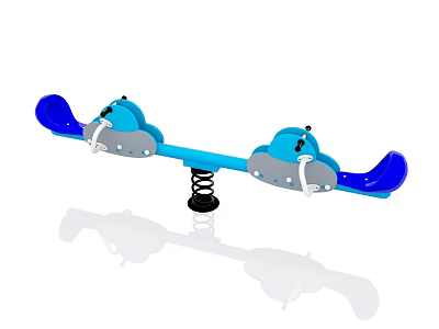 Blue Cartoon Shaped Children's Seesaw With Spring Base For Playground 3d model
