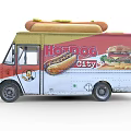 Red And White Food Truck With Hot Dog Burger Images And Large Model On Top