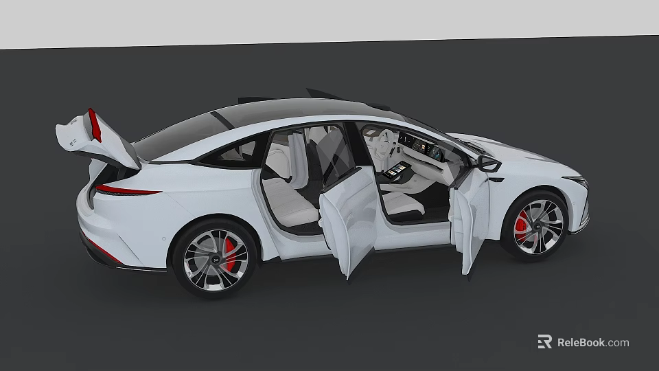 White Sports Car With Open Doors Showing Interior And Red Brake Calipers 3d model 