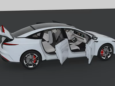 White Sports Car With Open Doors Showing Interior And Red Brake Calipers 3d model
