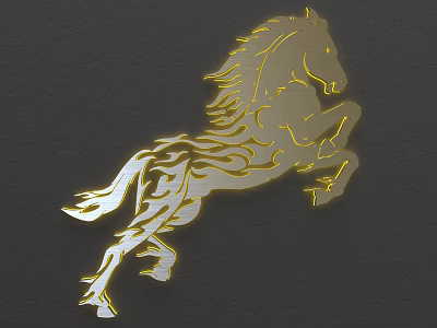 Black Textured Wall with Golden Leaping Horse Decorative Art Design 3d model