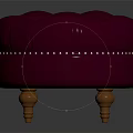 Round Plum Purple Ottoman With Tufted Upholstery Studded Trim And Wooden Legs