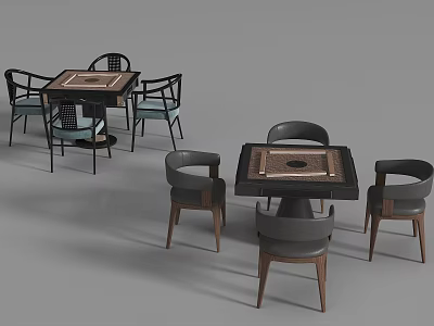 Two Mahjong Tables With Tile Patterns And Chairs Around For Entertainment Setup 3d model