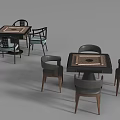 Two Mahjong Tables With Tile Patterns And Chairs Around For Entertainment Setup 3d model