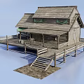 Rural Self built Wooden House With Deck Steps And Outdoor Platform Design