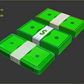 Green Bundles of Money Tied with White Bands and Dollar Signs Stacked on Dark Surface