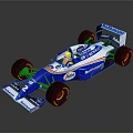 Blue And White Formula 1 Racing Car With Rothmans Renault Logos And Driver