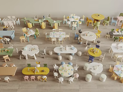 Colorful Children's Tables With Various Designs And Matching Chairs For Kids Rooms 3d model