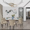 Light Luxury Open Dining And Living Room With Elegant Chinese Style Interior Decoration