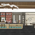 Chinese Style Tea Store with Display Shelves Tea Sets and Traditional Decor