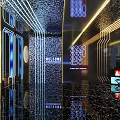 Futuristic KTV Interior With High Tech Lighting And Mirrored Floors 3d model